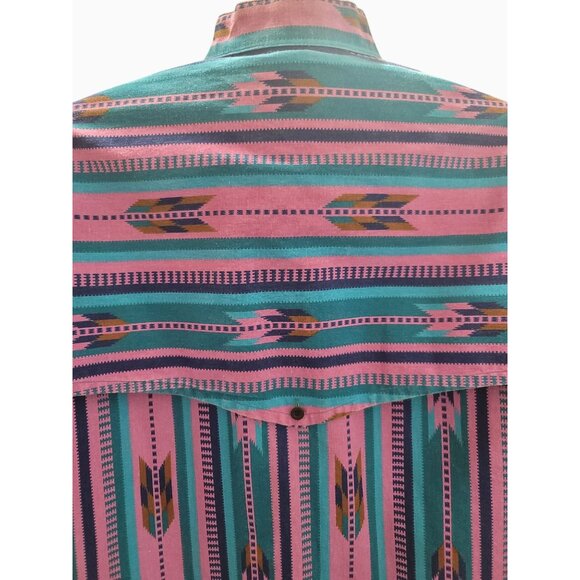 Vintage Ruddock Bros Western Shirt Large Aztec Print Pink & Teal 100% Cotton - Picture 5 of 8